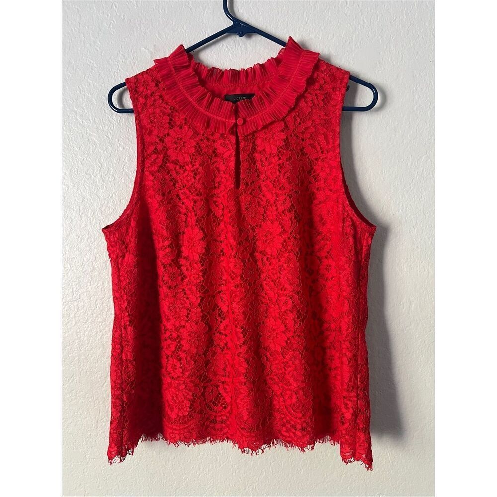 Like New!βJ. Crew Sleeveless Lace Ruffle Neck Blouse To in Size L
